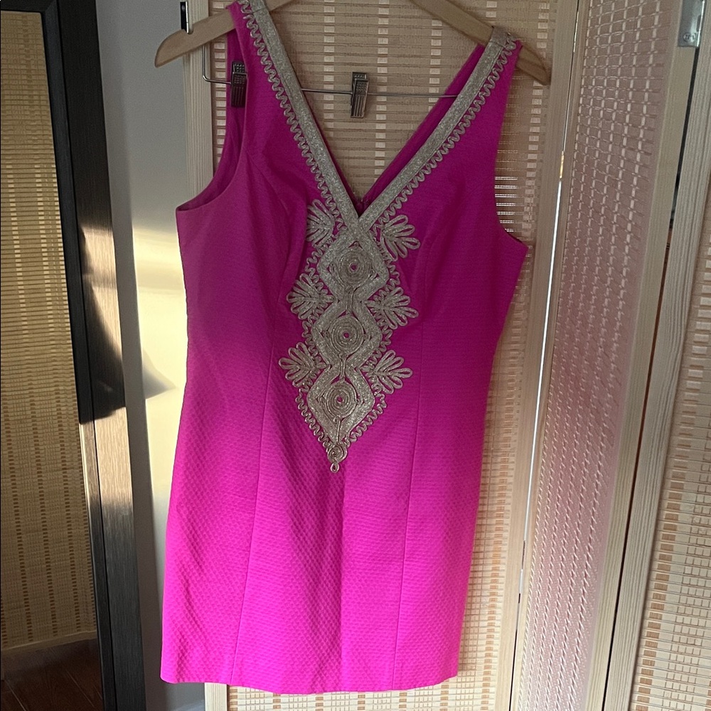 Lilly Pulitzer Fuchsia Sleeveless Dress with Gold Embellishments